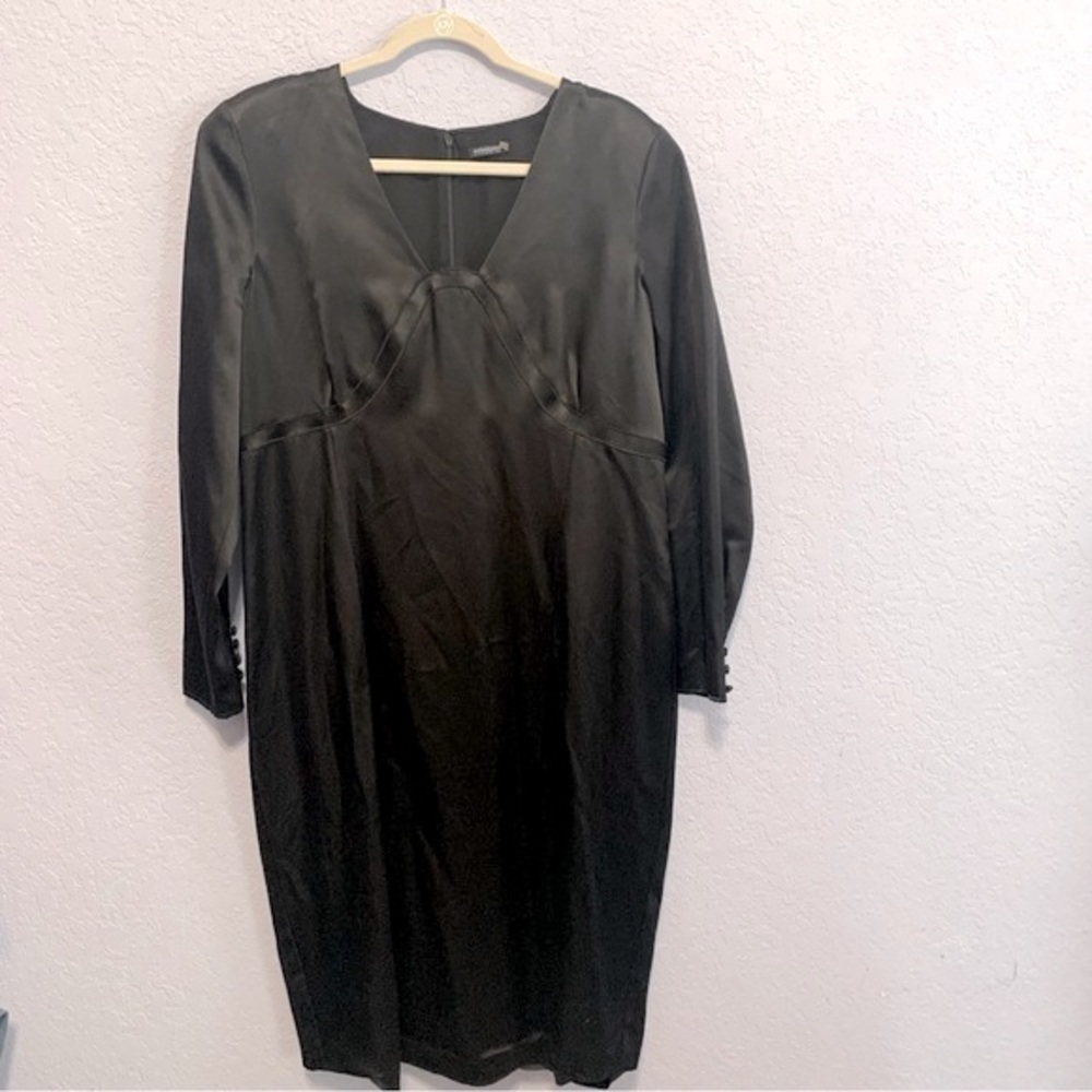Magaschoni Collection Black Long Sleeve Satin Plus Size Dress